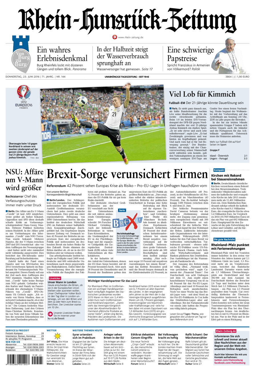 Rhein-Hunsrück-Zeitung vom Donnerstag, 23.06.2016