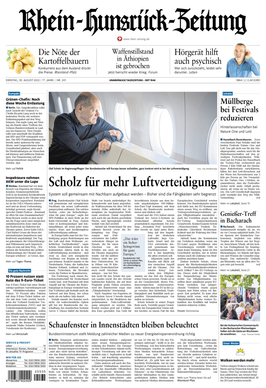 Rhein-Hunsrück-Zeitung vom Dienstag, 30.08.2022