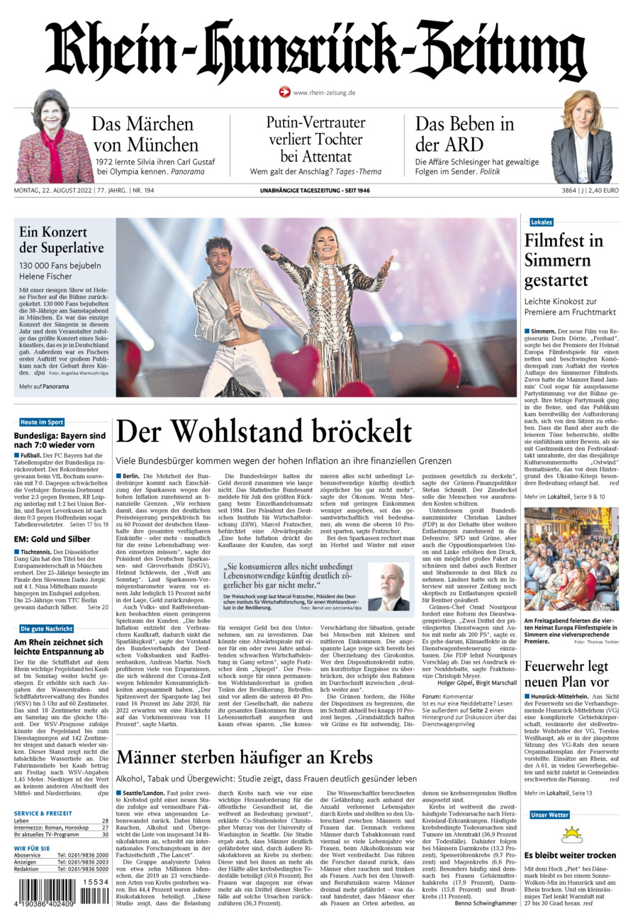 Rhein-Hunsrück-Zeitung vom Montag, 22.08.2022