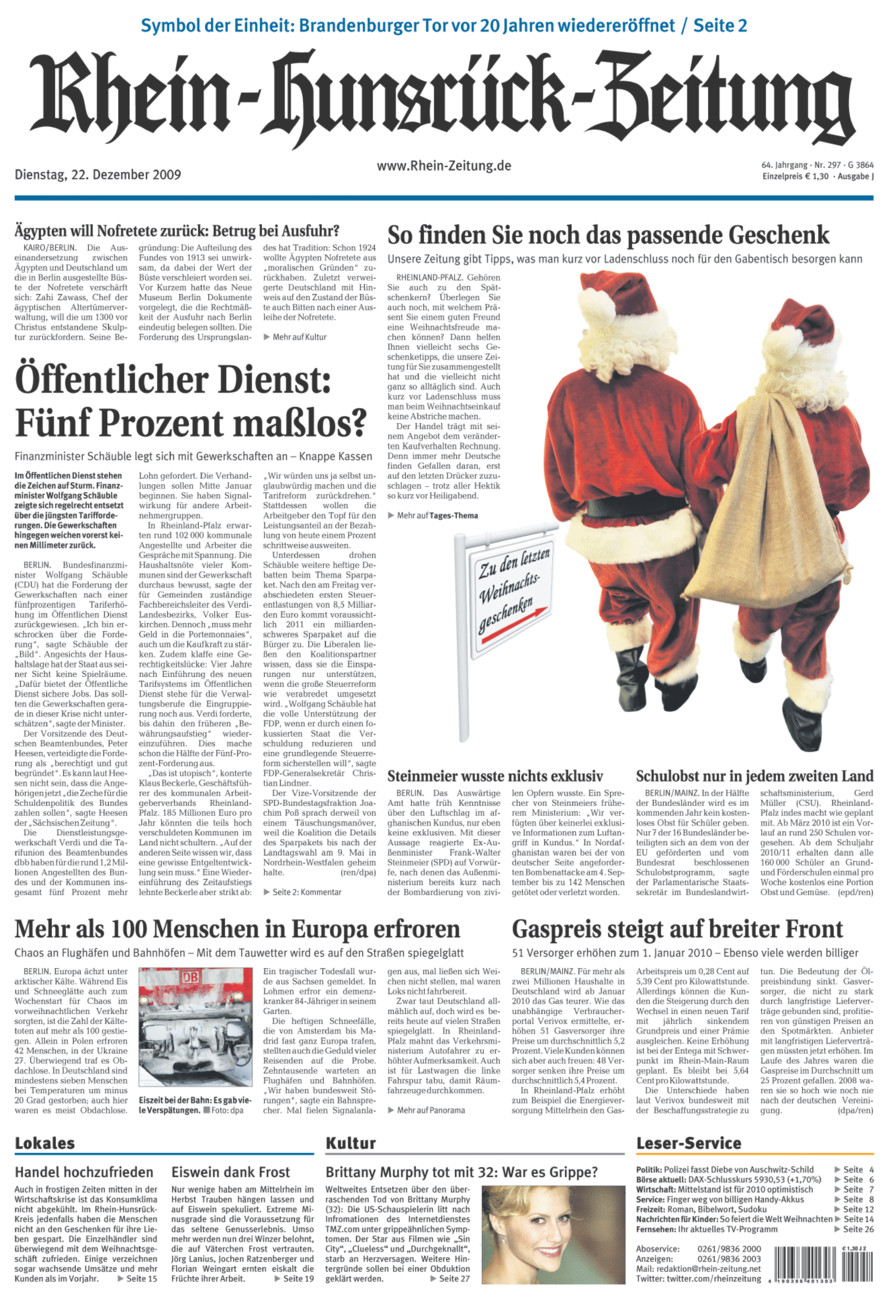 Rhein-Hunsrück-Zeitung vom Dienstag, 22.12.2009