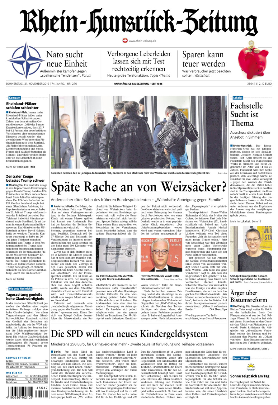 Rhein-Hunsrück-Zeitung vom Donnerstag, 21.11.2019