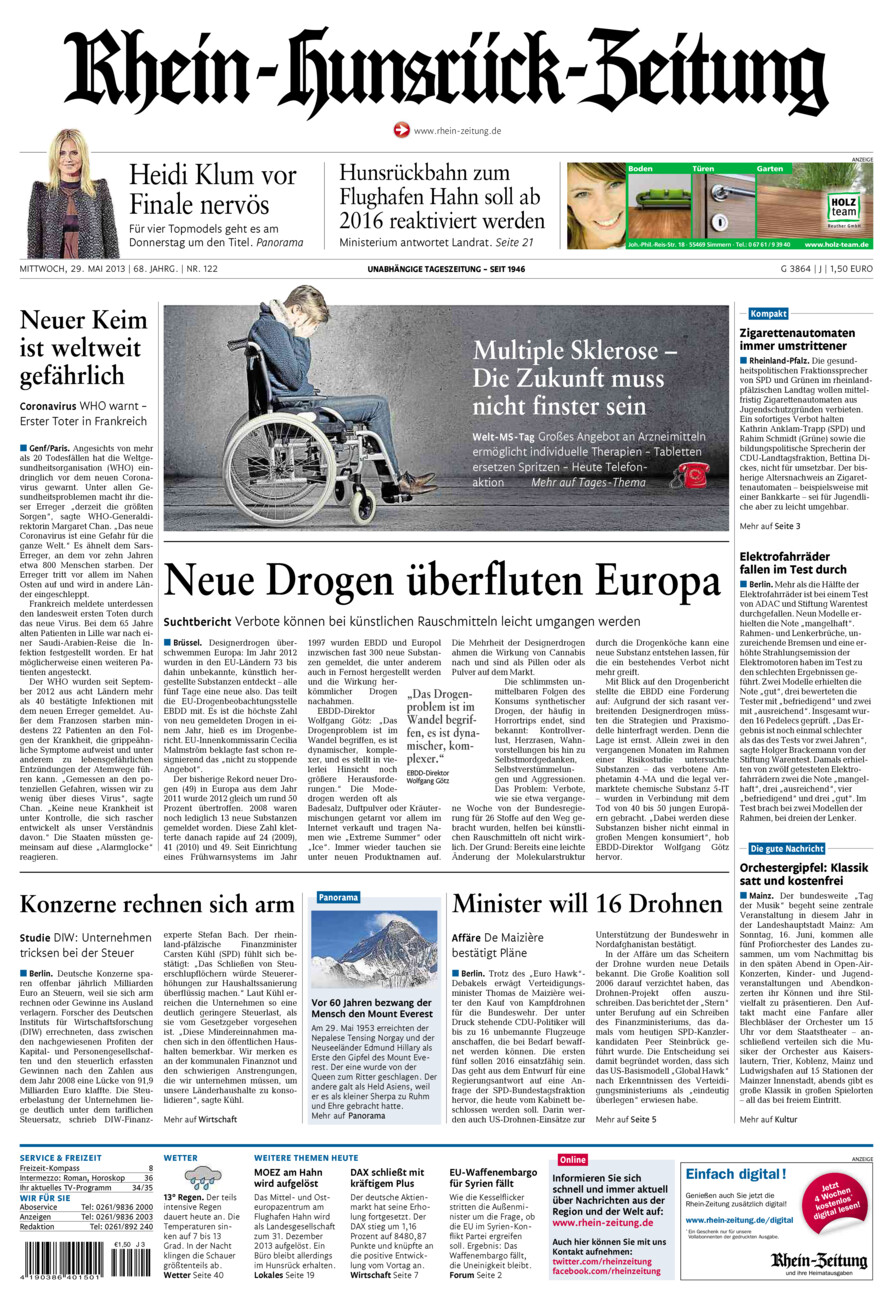 Rhein-Hunsrück-Zeitung vom Mittwoch, 29.05.2013