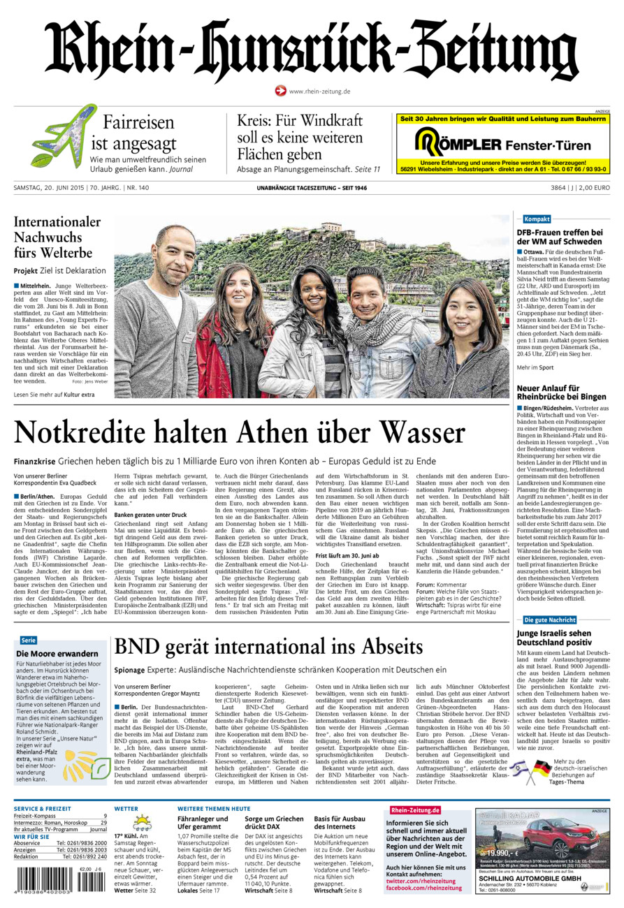 Rhein-Hunsrück-Zeitung vom Samstag, 20.06.2015