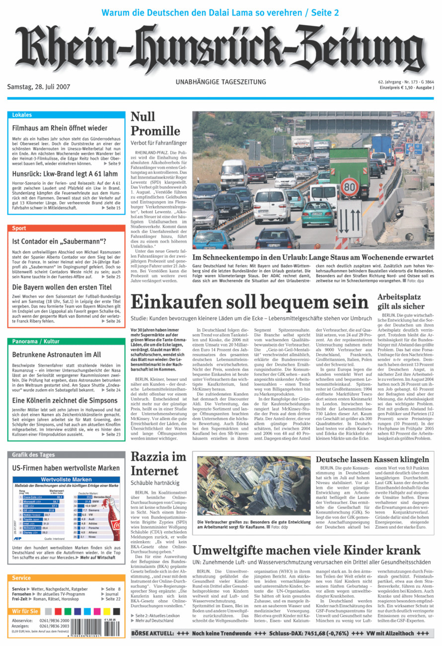 Rhein-Hunsrück-Zeitung vom Samstag, 28.07.2007