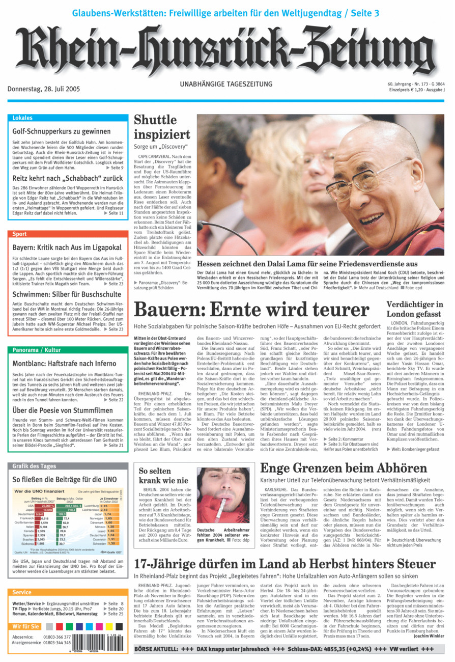 Rhein-Hunsrück-Zeitung vom Donnerstag, 28.07.2005