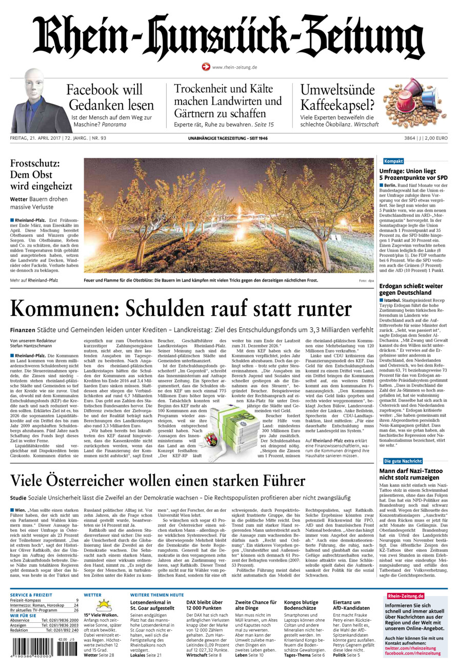 Rhein-Hunsrück-Zeitung vom Freitag, 21.04.2017