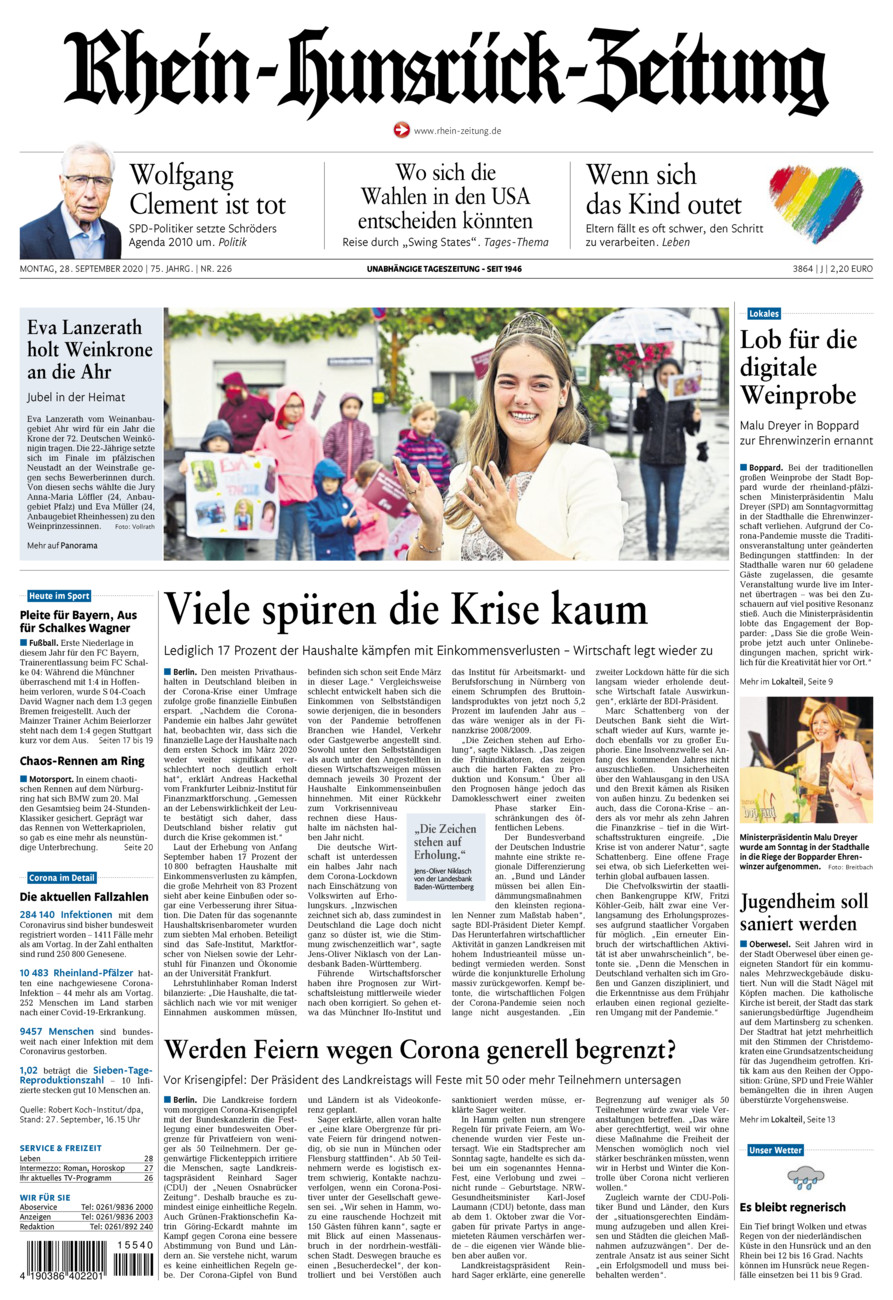 Rhein-Hunsrück-Zeitung vom Montag, 28.09.2020