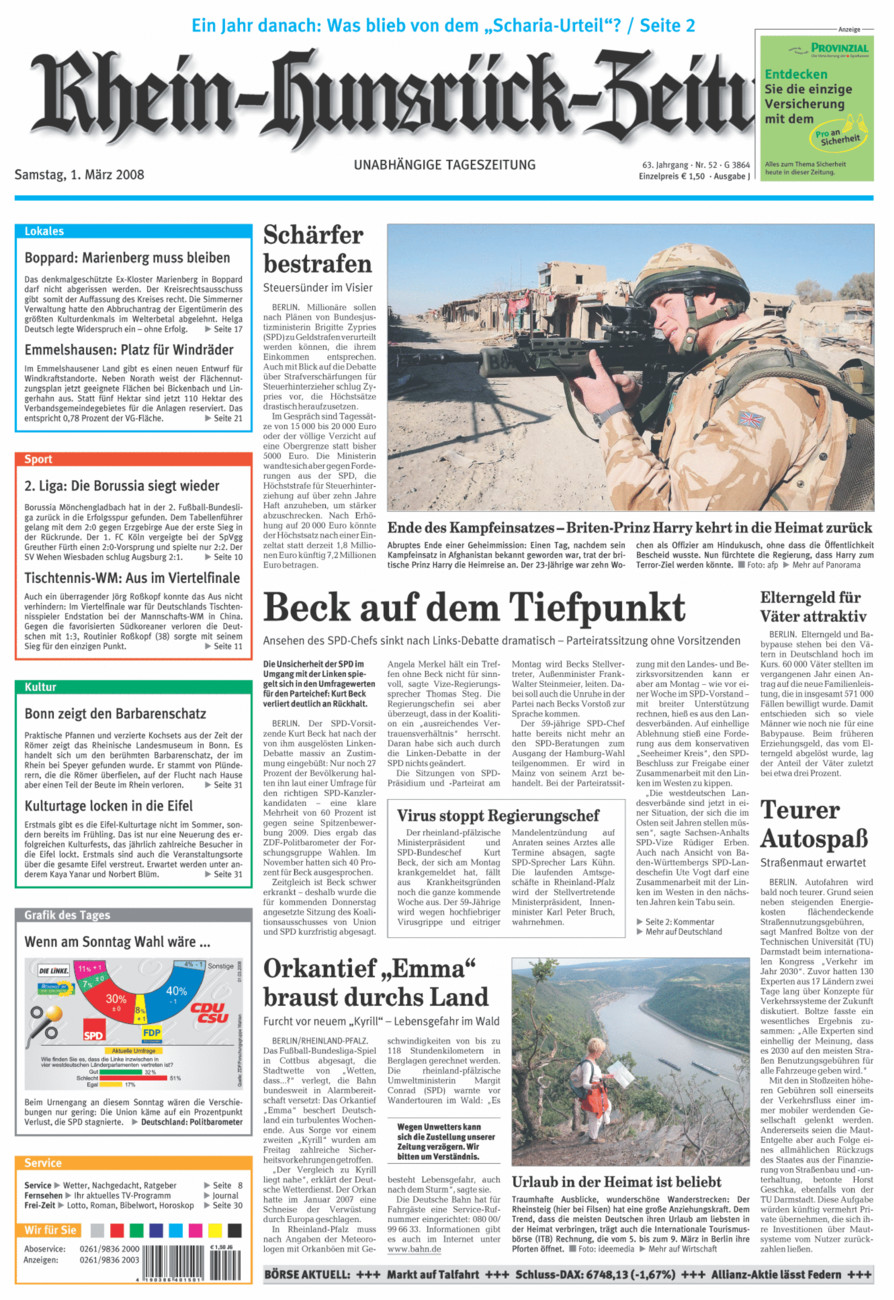 Rhein-Hunsrück-Zeitung vom Samstag, 01.03.2008