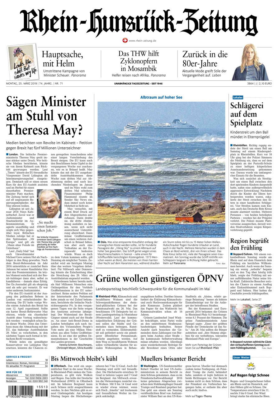 Rhein-Hunsrück-Zeitung vom Montag, 25.03.2019