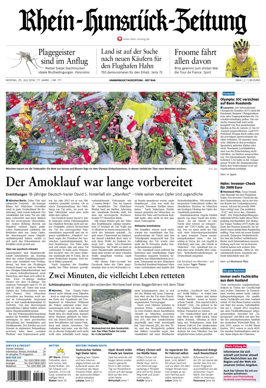 Rhein-Hunsrück-Zeitung vom Montag, 25.07.2016