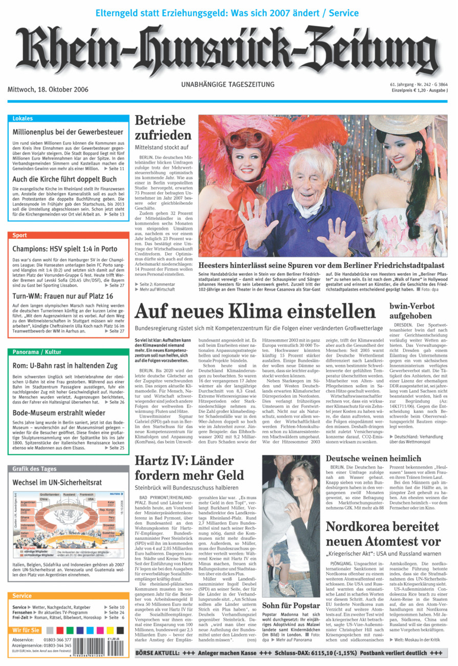 Rhein-Hunsrück-Zeitung vom Mittwoch, 18.10.2006