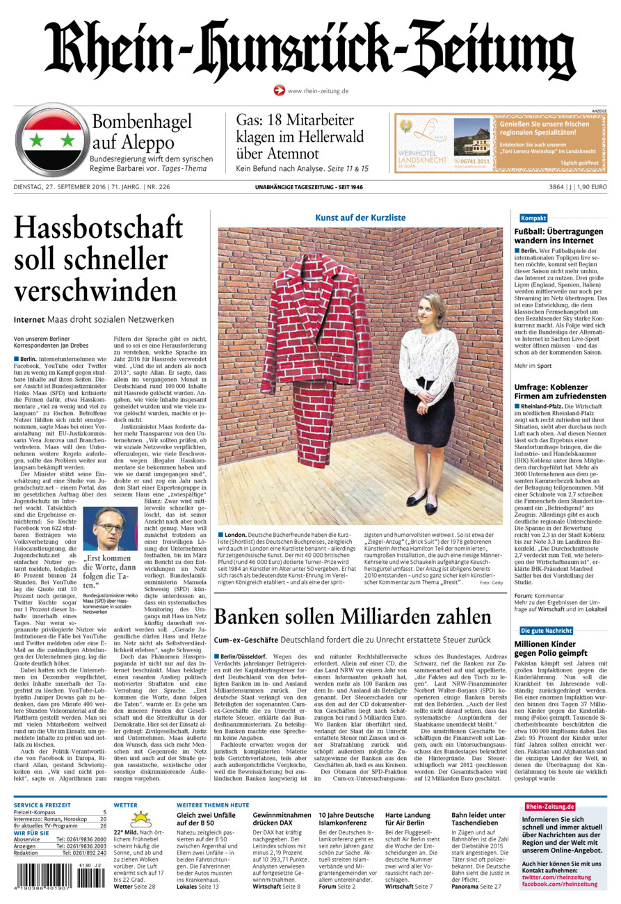 Rhein-Hunsrück-Zeitung vom Dienstag, 27.09.2016
