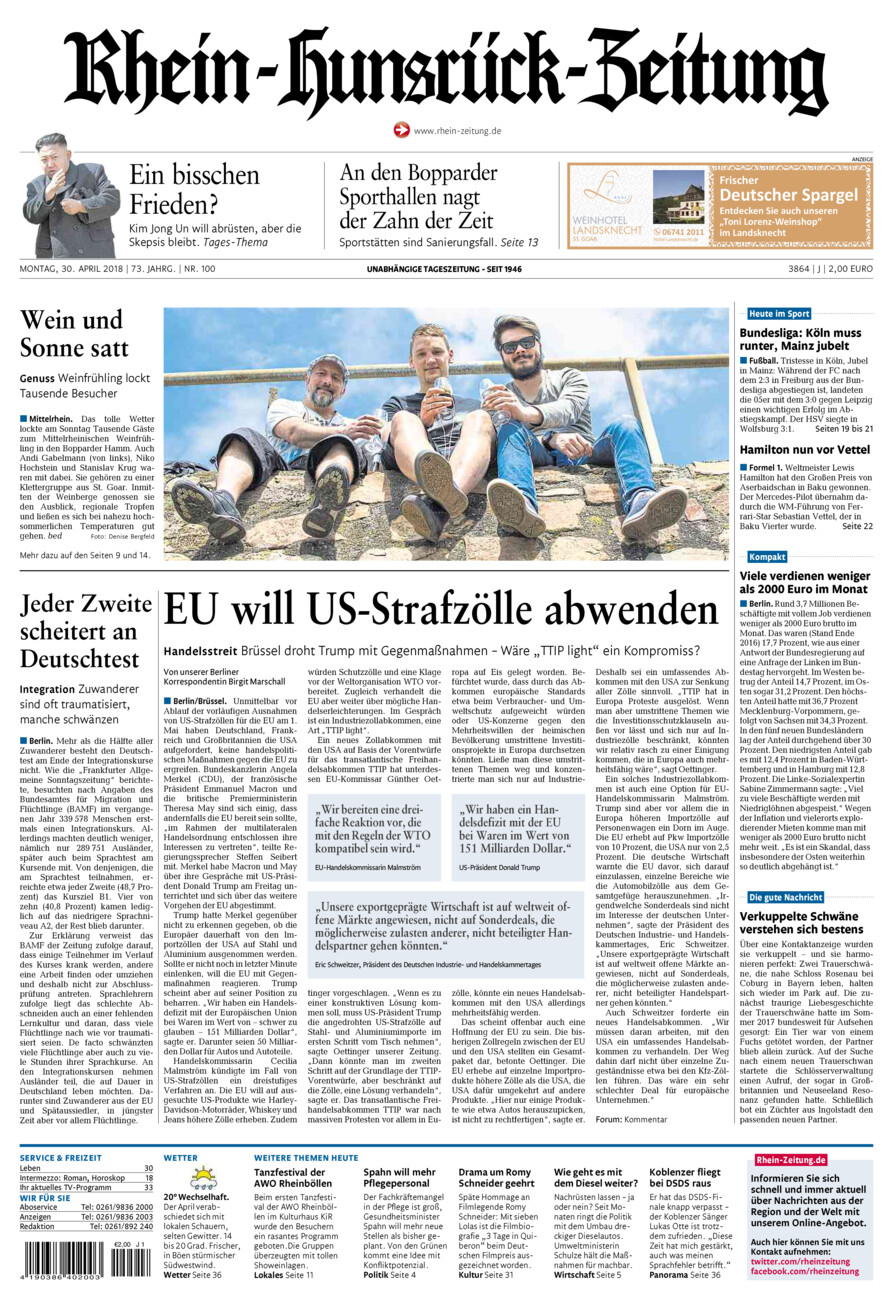 Rhein-Hunsrück-Zeitung vom Montag, 30.04.2018