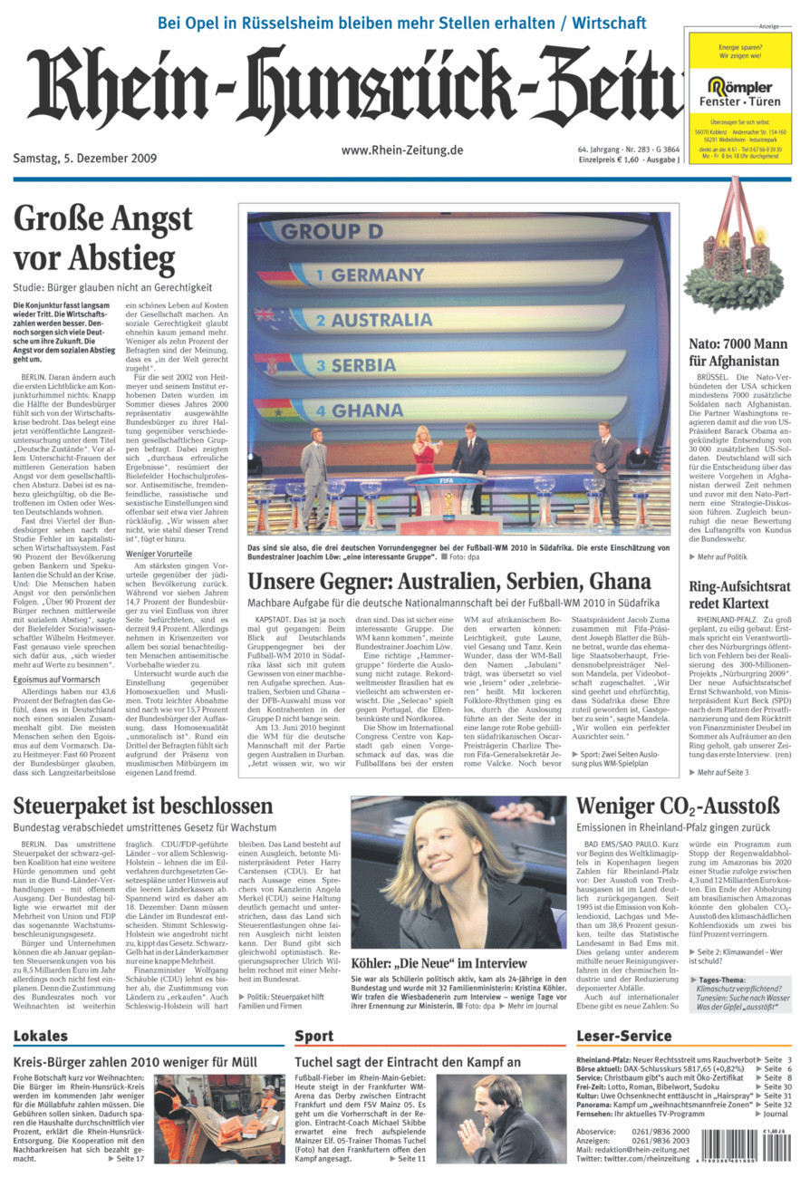 Rhein-Hunsrück-Zeitung vom Samstag, 05.12.2009