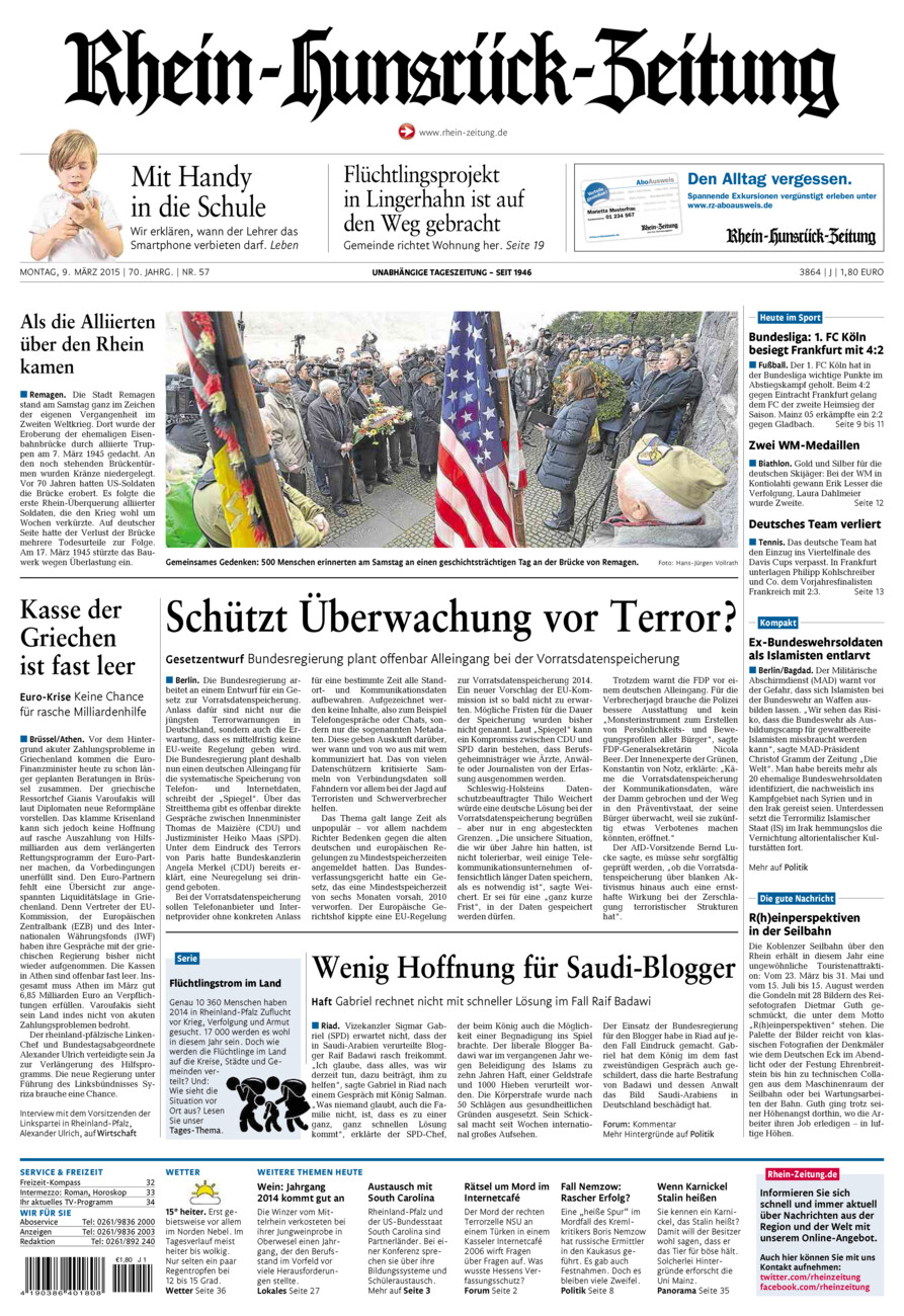 Rhein-Hunsrück-Zeitung vom Montag, 09.03.2015