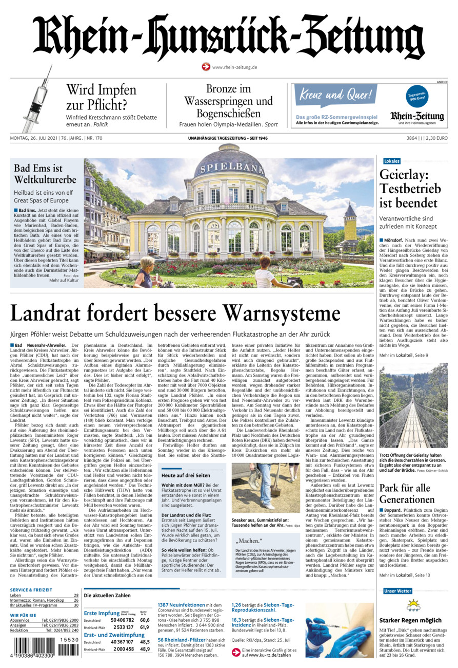 Rhein-Hunsrück-Zeitung vom Montag, 26.07.2021