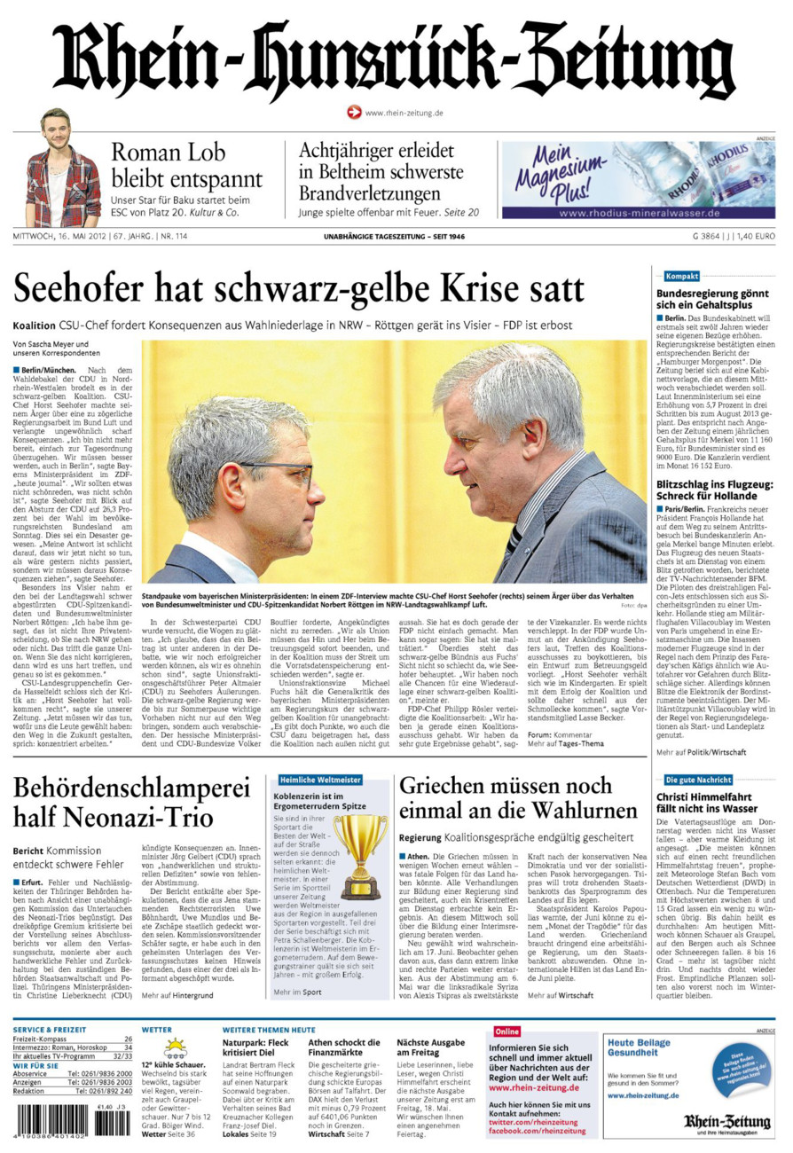 Rhein-Hunsrück-Zeitung vom Mittwoch, 16.05.2012