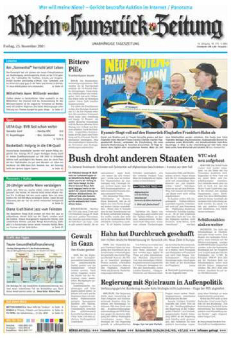 Rhein-Hunsrück-Zeitung vom Freitag, 23.11.2001
