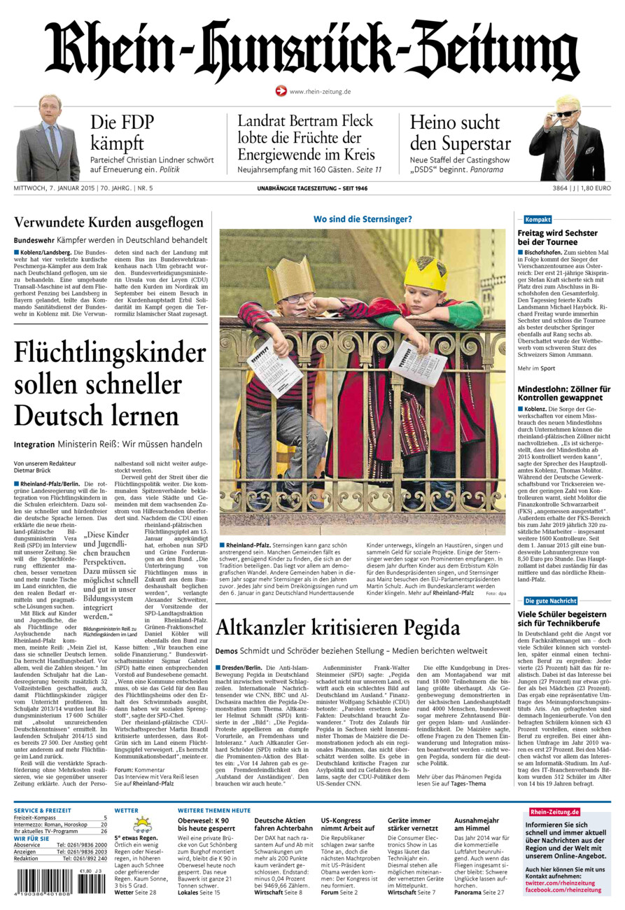 Rhein-Hunsrück-Zeitung vom Mittwoch, 07.01.2015