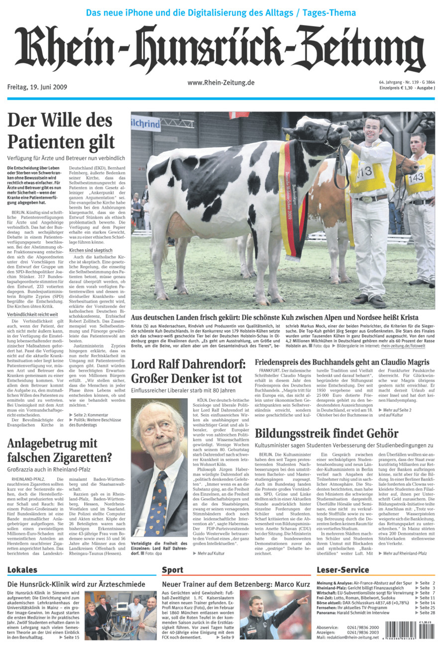 Rhein-Hunsrück-Zeitung vom Freitag, 19.06.2009