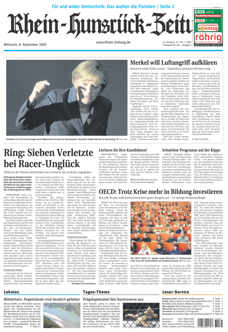 Rhein-Hunsrück-Zeitung vom Mittwoch, 09.09.2009