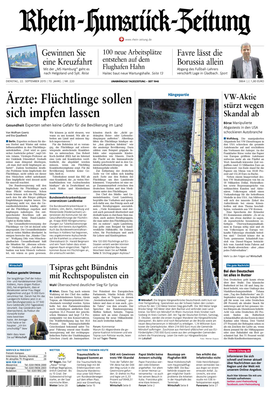 Rhein-Hunsrück-Zeitung vom Dienstag, 22.09.2015