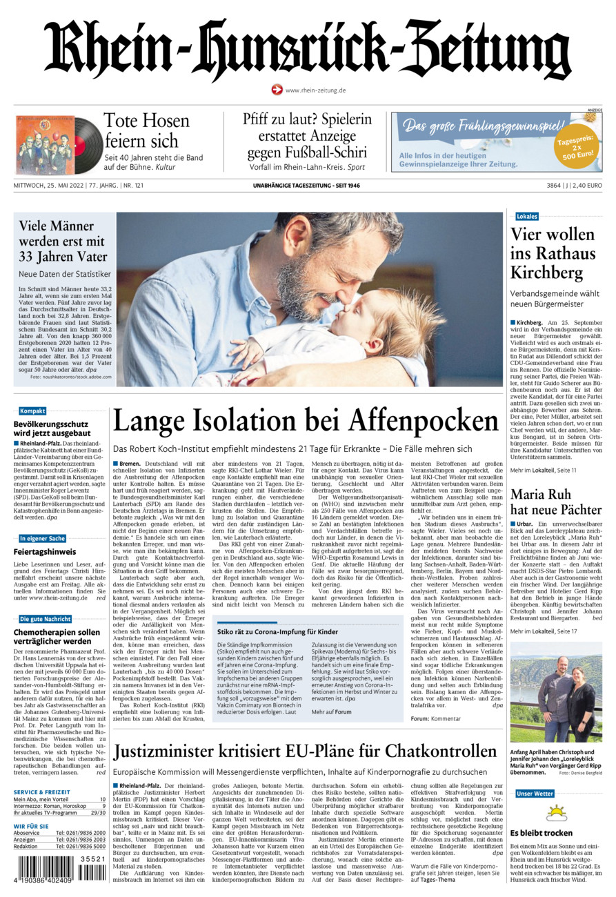 Rhein-Hunsrück-Zeitung vom Mittwoch, 25.05.2022