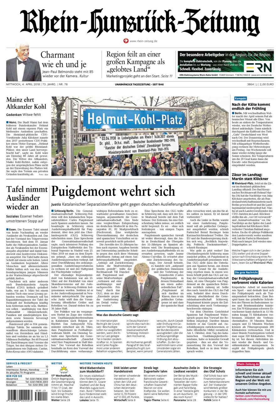 Rhein-Hunsrück-Zeitung vom Mittwoch, 04.04.2018