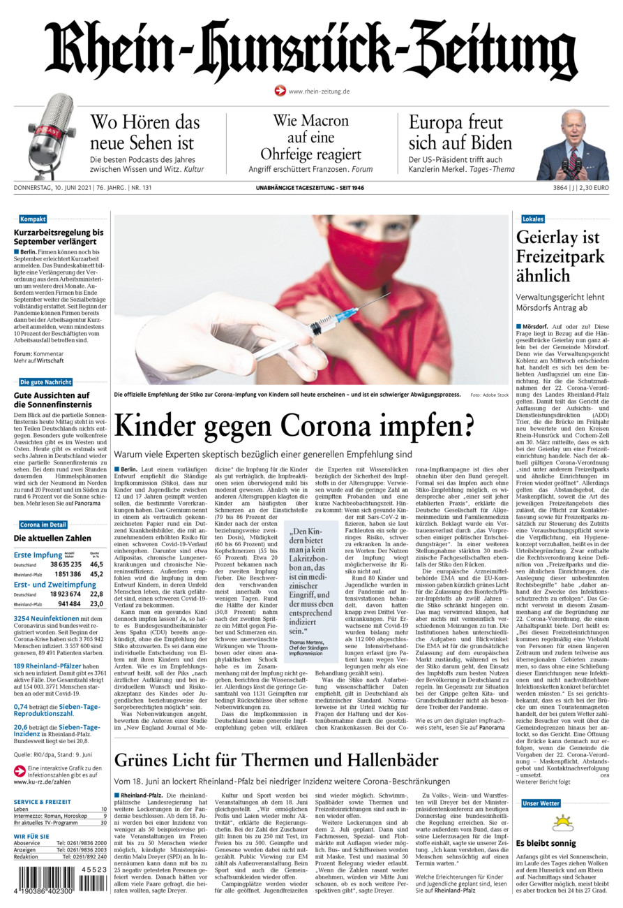 Rhein-Hunsrück-Zeitung vom Donnerstag, 10.06.2021