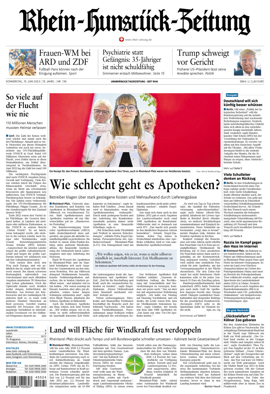 Rhein-Hunsrück-Zeitung vom Donnerstag, 15.06.2023