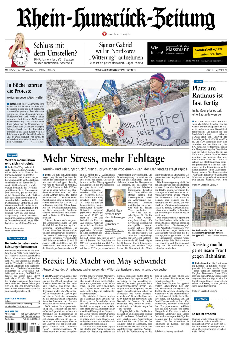 Rhein-Hunsrück-Zeitung vom Mittwoch, 27.03.2019