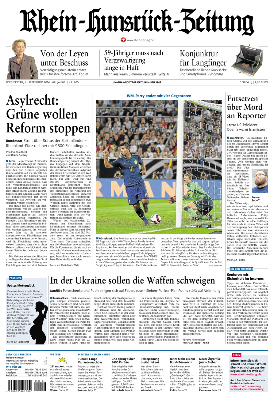 Rhein-Hunsrück-Zeitung vom Donnerstag, 04.09.2014