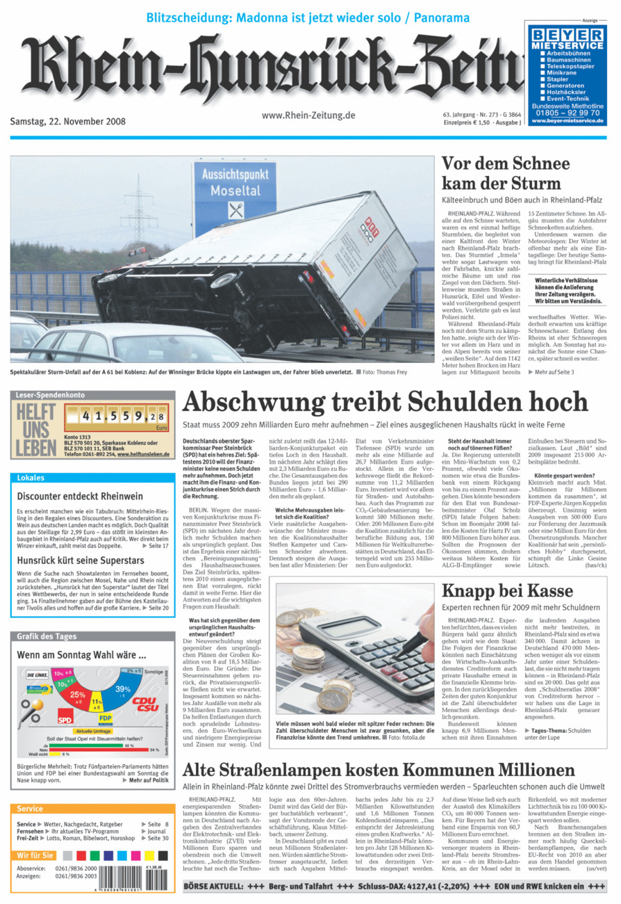 Rhein-Hunsrück-Zeitung vom Samstag, 22.11.2008