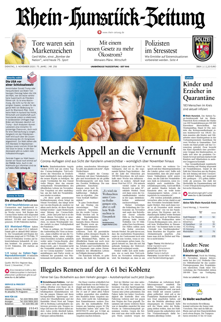 Rhein-Hunsrück-Zeitung vom Dienstag, 03.11.2020