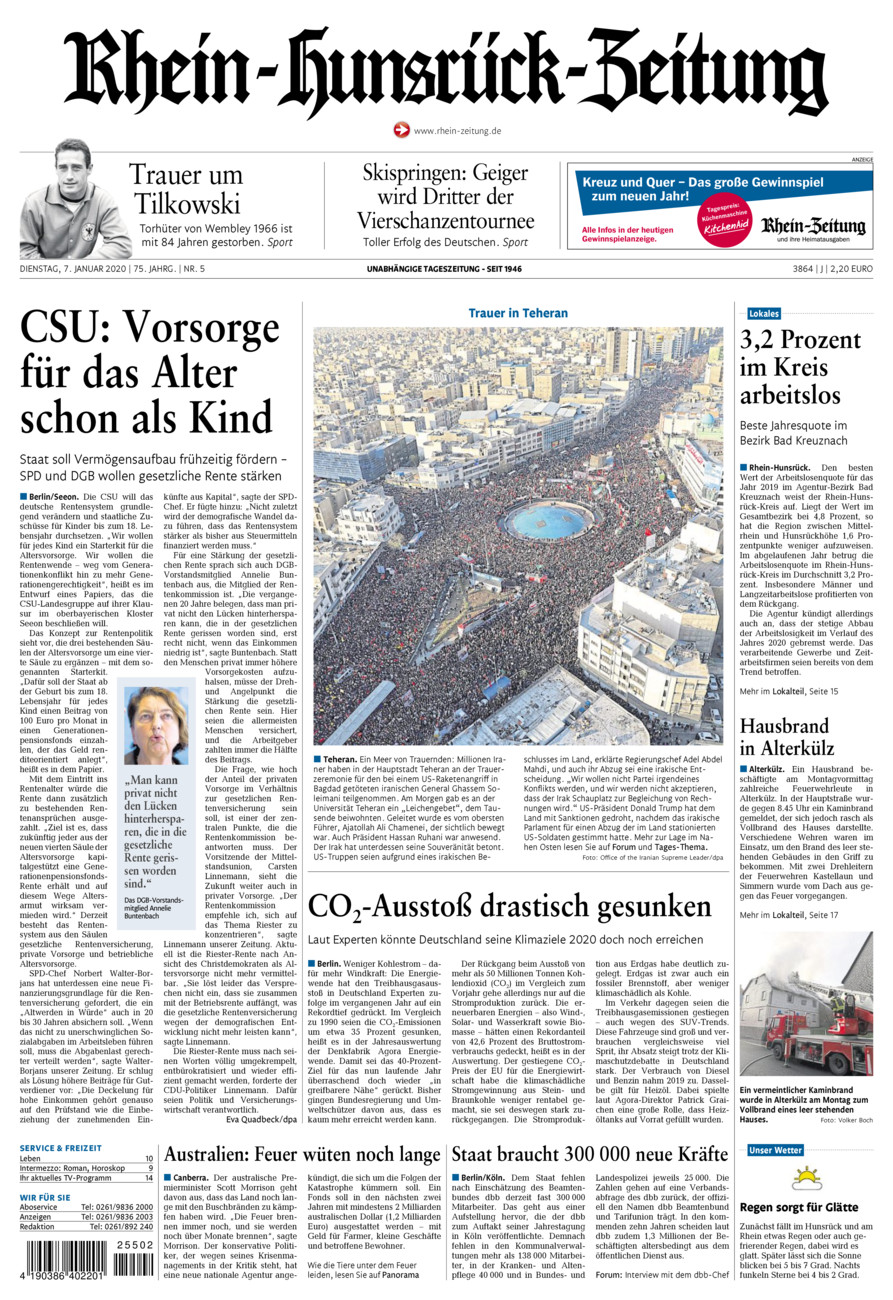 Rhein-Hunsrück-Zeitung vom Dienstag, 07.01.2020