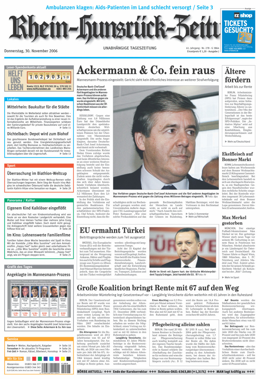 Rhein-Hunsrück-Zeitung vom Donnerstag, 30.11.2006