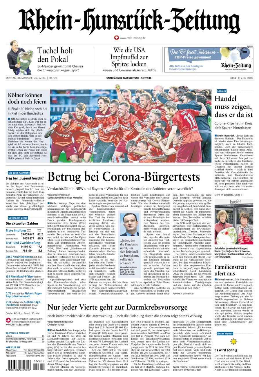 Rhein-Hunsrück-Zeitung vom Montag, 31.05.2021
