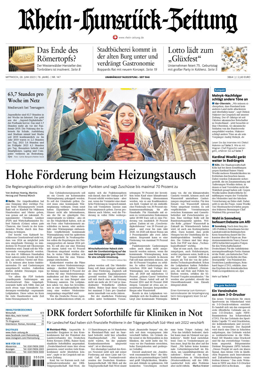 Rhein-Hunsrück-Zeitung vom Mittwoch, 28.06.2023