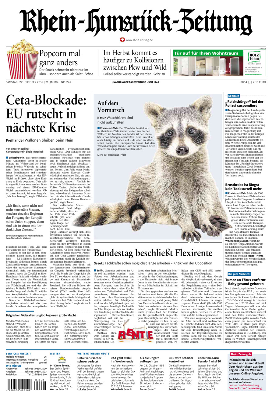 Rhein-Hunsrück-Zeitung vom Samstag, 22.10.2016