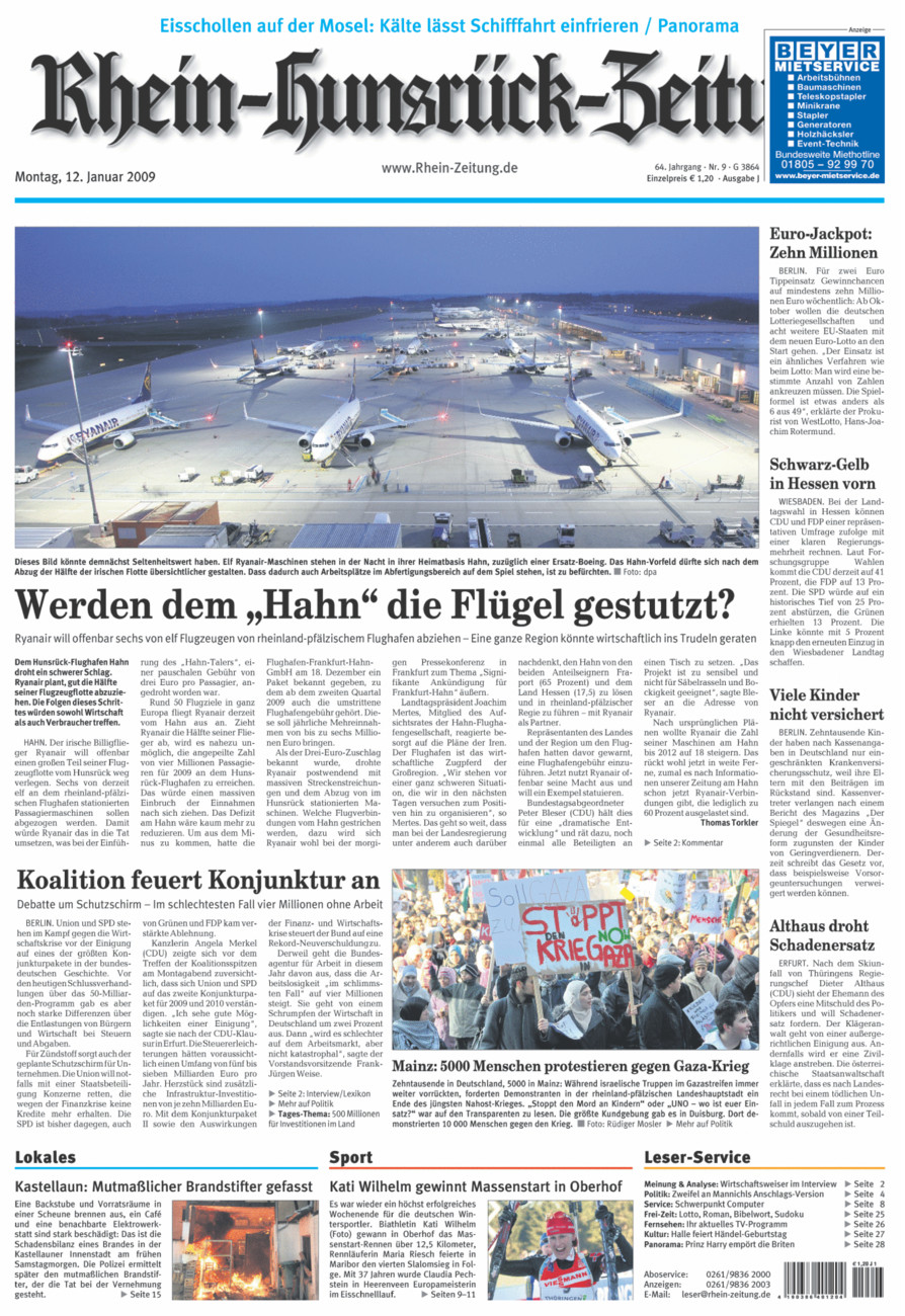 Rhein-Hunsrück-Zeitung vom Montag, 12.01.2009
