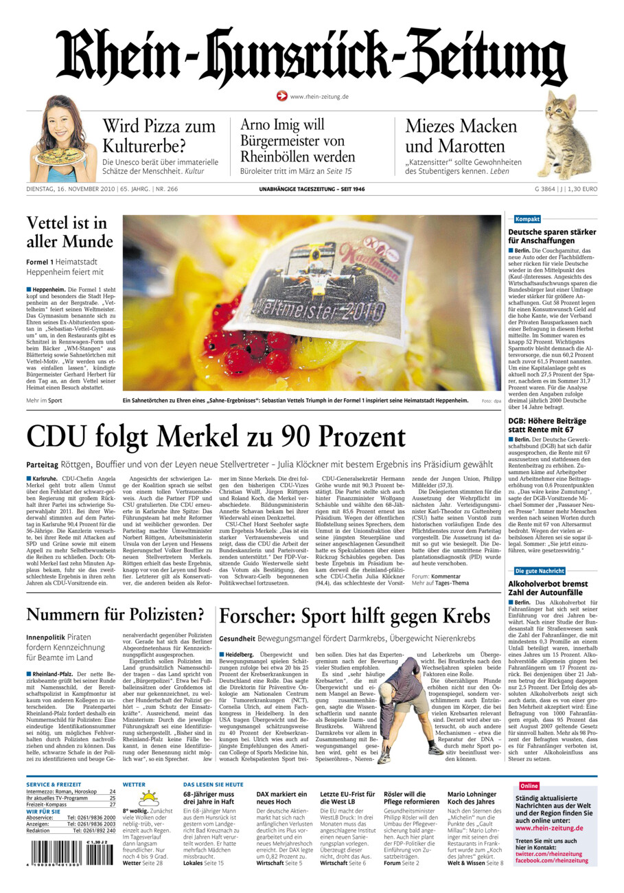 Rhein-Hunsrück-Zeitung vom Dienstag, 16.11.2010