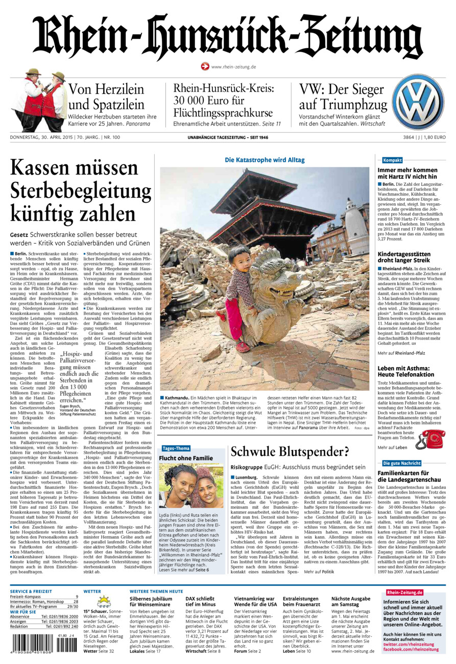 Rhein-Hunsrück-Zeitung vom Donnerstag, 30.04.2015
