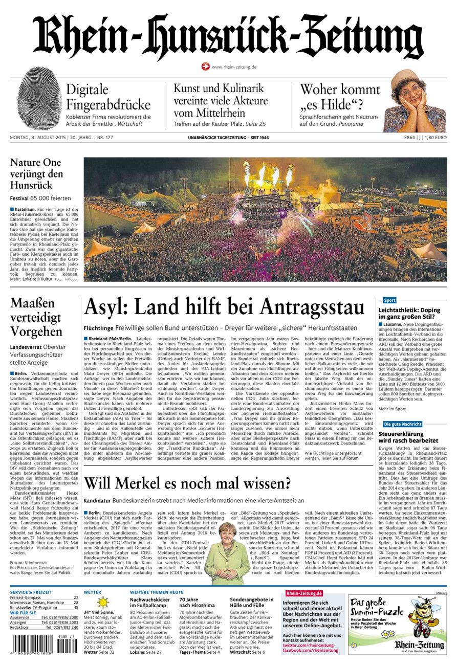 Rhein-Hunsrück-Zeitung vom Montag, 03.08.2015