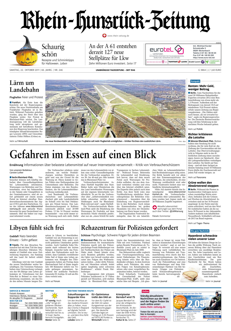 Rhein-Hunsrück-Zeitung vom Samstag, 22.10.2011