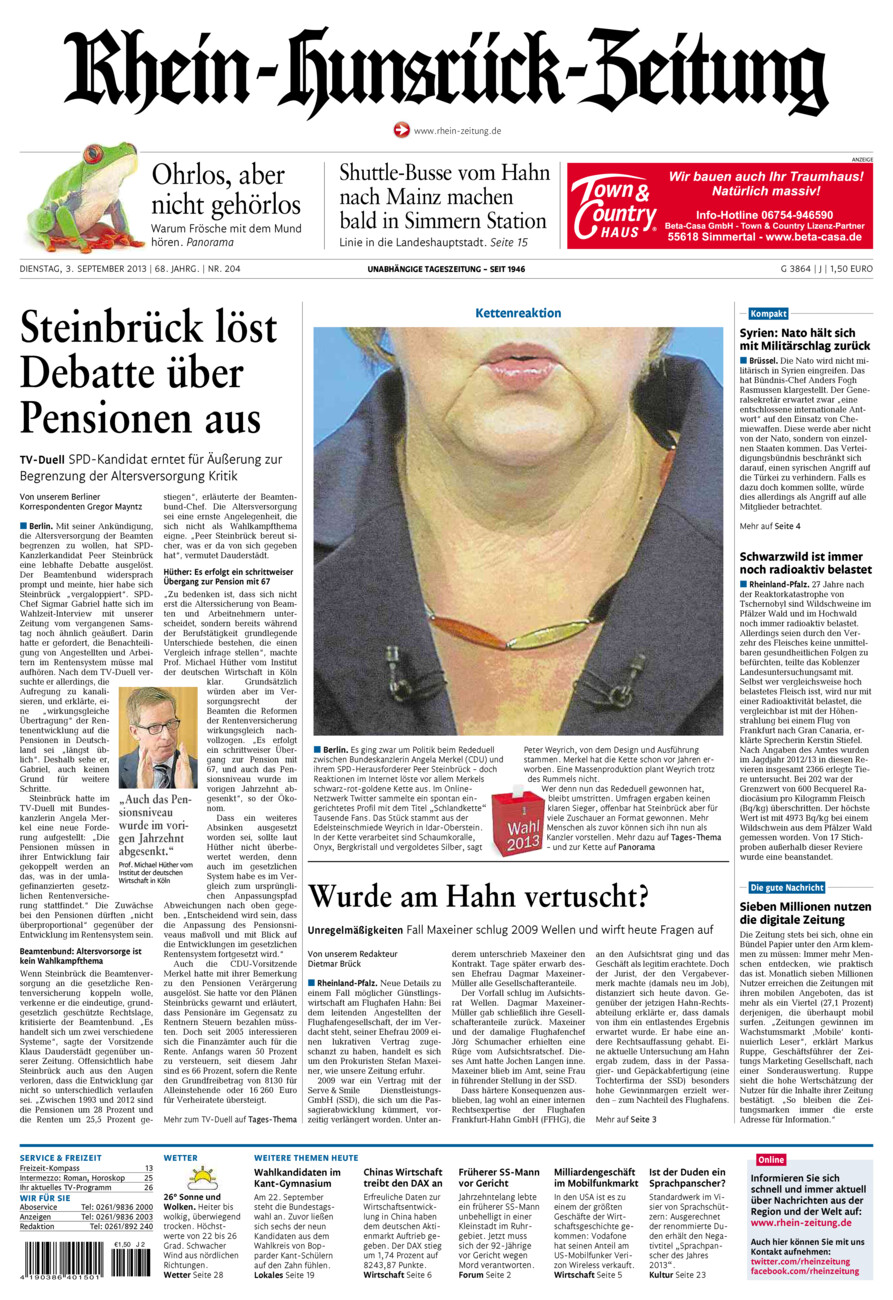 Rhein-Hunsrück-Zeitung vom Dienstag, 03.09.2013
