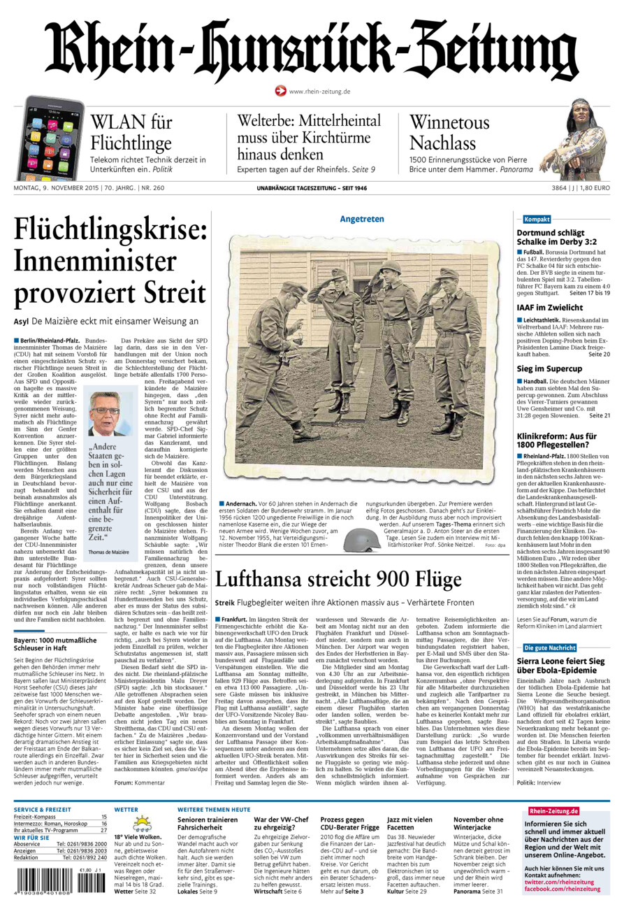 Rhein-Hunsrück-Zeitung vom Montag, 09.11.2015