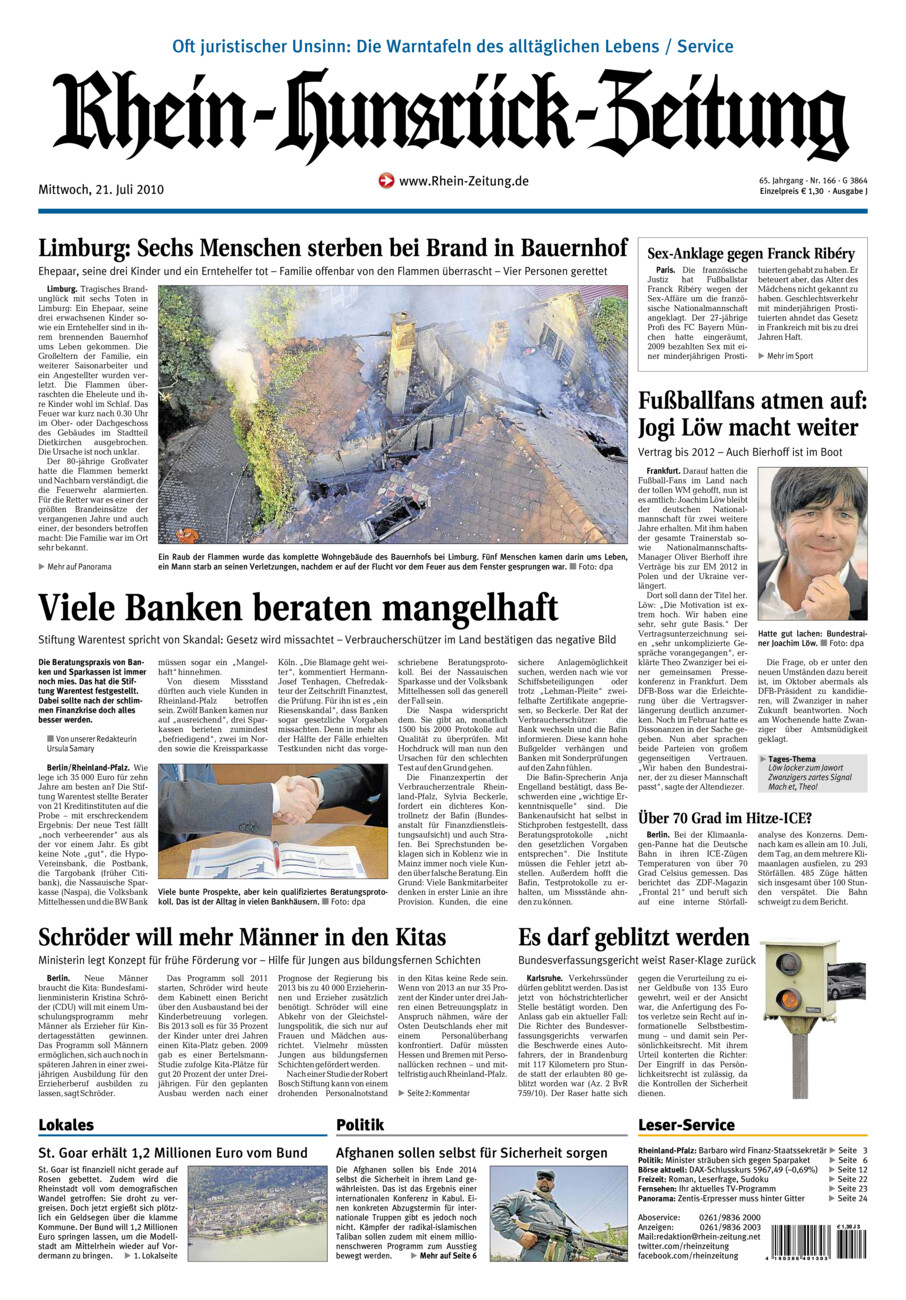 Rhein-Hunsrück-Zeitung vom Mittwoch, 21.07.2010