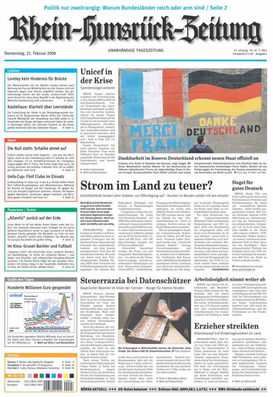 Rhein-Hunsrück-Zeitung vom Donnerstag, 21.02.2008