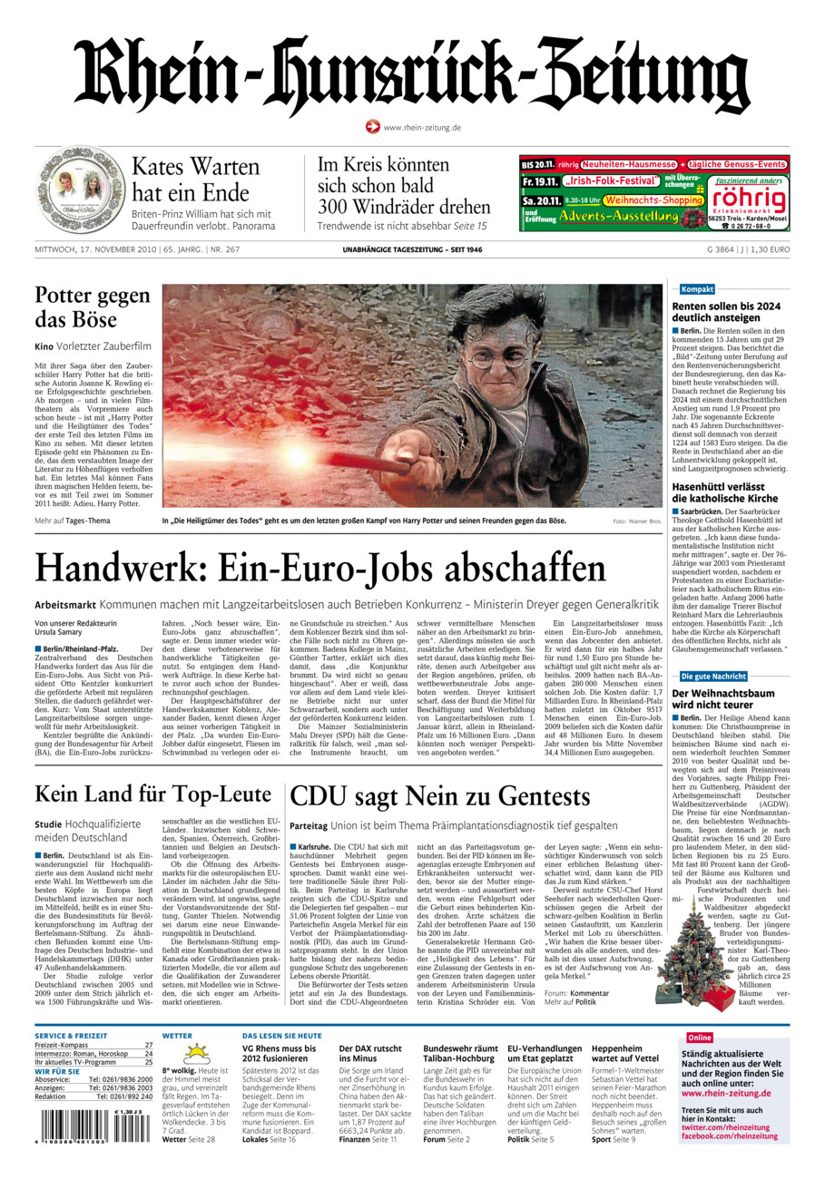 Rhein-Hunsrück-Zeitung vom Mittwoch, 17.11.2010