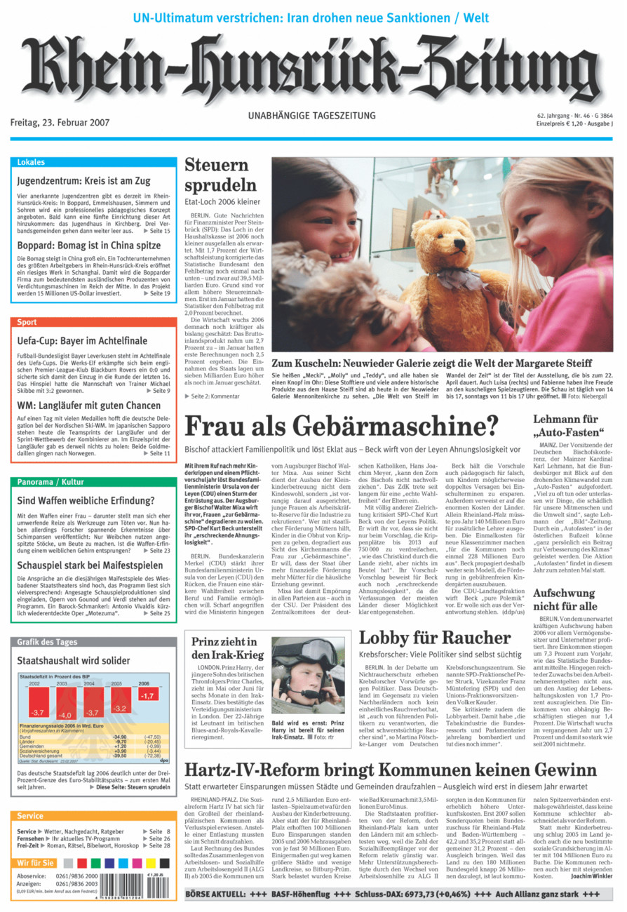 Rhein-Hunsrück-Zeitung vom Freitag, 23.02.2007
